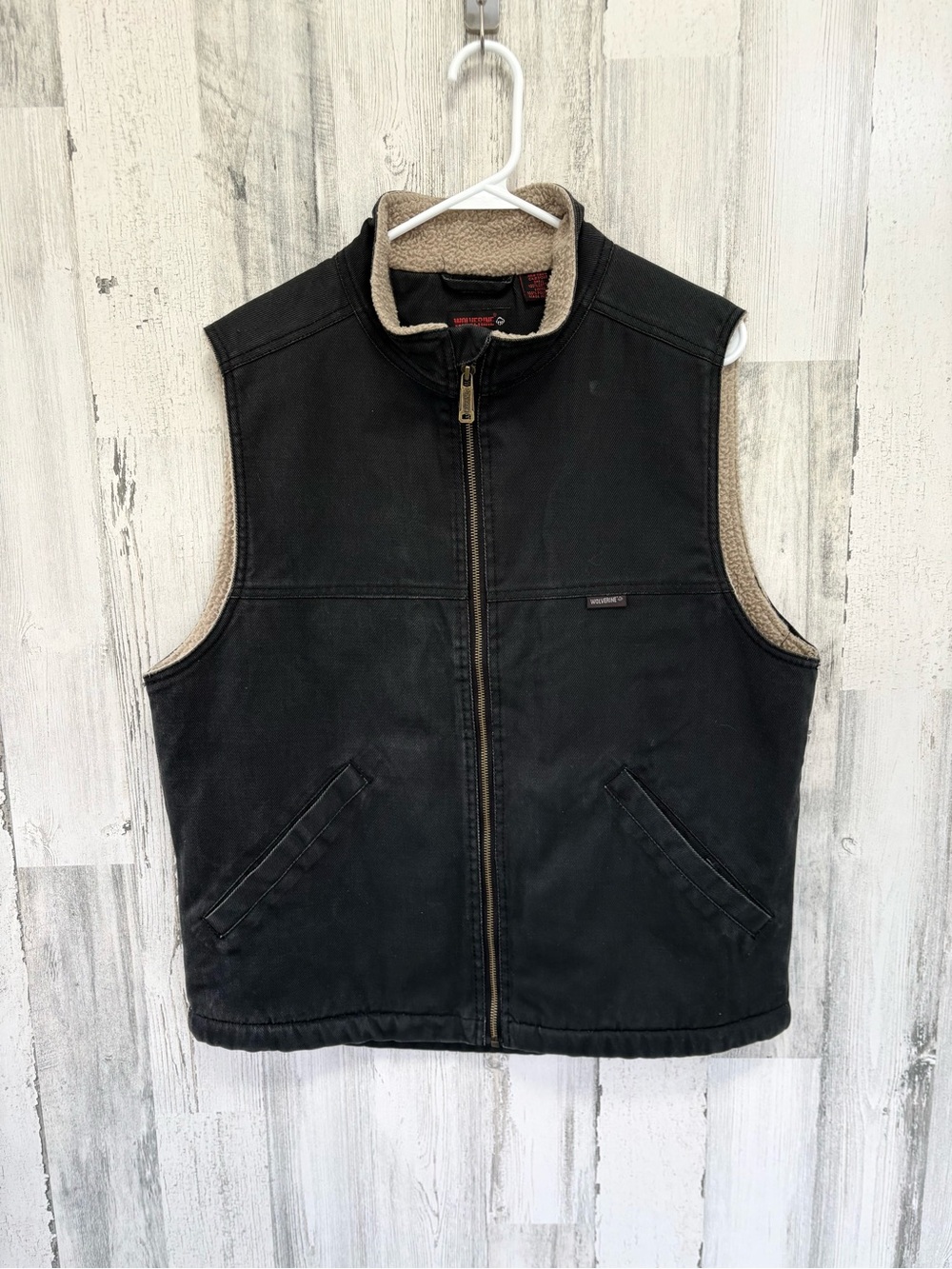 Wolverine Men’s Size Medium Full Zip Cotton Canvas Sherpa Lined Vest In Black